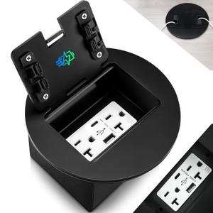 Kanayu 1 Pcs Recessed Floor Outlet with Quick Charge 4.8A USB A+C, 20A Duplex TR Receptacle, Adjustable Waterproof Steel Box, 3.2"x4" 1-Gang, Electrical Outlet Kit for Home Renovation, ETL Listed