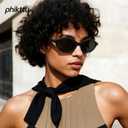 Sunglasses Womens Retro Oval Sunglasses for Women - Cat Eye 90s Glasses Y2K UV400 Lightweight Narrow Shades (A. Brown Frame Brown)