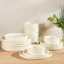 TheTerra Ceramic Dinnerware Sets for 6, 18 Pieces Porcelain Lightweight Plates and Bowls Sets, Scratch Resistant Dish Set, Oven & Microwave & Dishwasher Safe, Beige