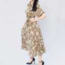 Women's Summer Leopard Print Casual Dress - Shirt Collar V-Neck Short Sleeve Flowy A-Line Dress (Brown, S)