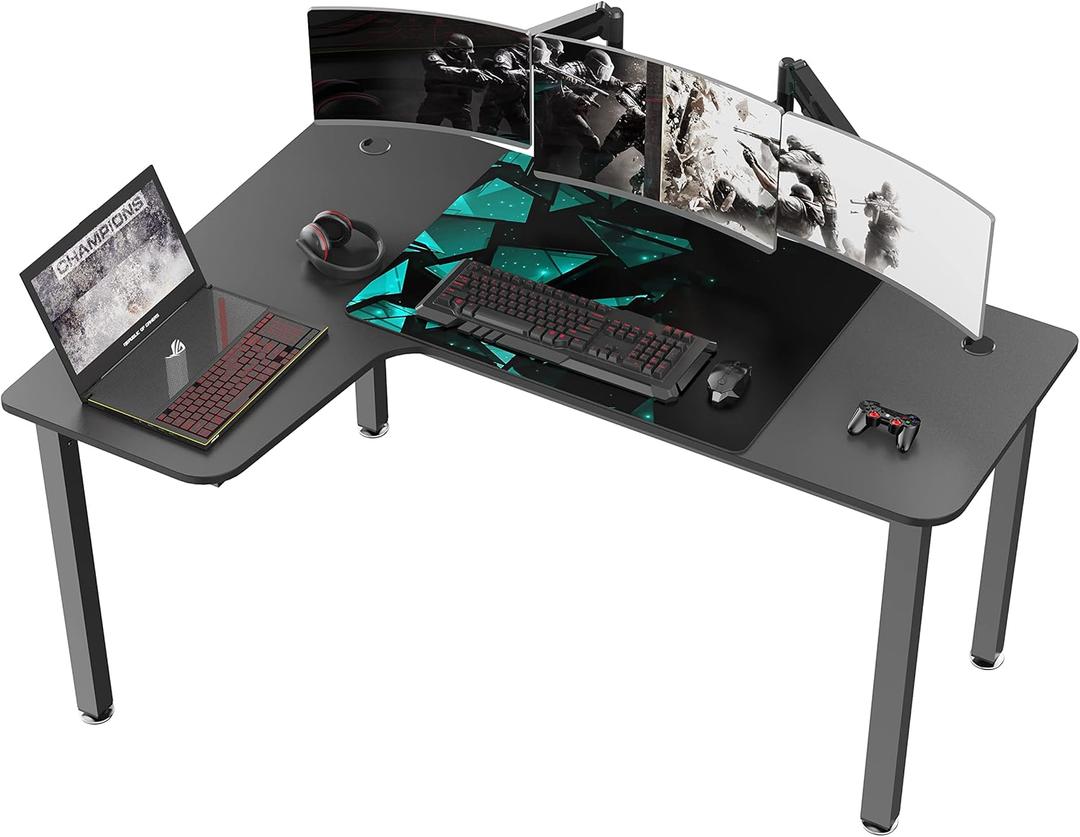 It's_Organized L Shaped Computer Desk, 60 Inch Corner Gaming Desk, Study Writing Desk, Modern Gaming Table Workstation with Large Mouse Pad, Sturdy Metal Frame, Easy to Assemble, Left Side Black