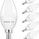 Lepro E12 LED Candelabra Light Bulbs, 5000 Kelvin Daylight White 5.5 watt, 40 watt Equivalent B11 C37 Ceiling Fan Bulb Chandelier Bulbs, Type B Small Base Candle Lights, Plastic, Not-dimmable, 6-Pack