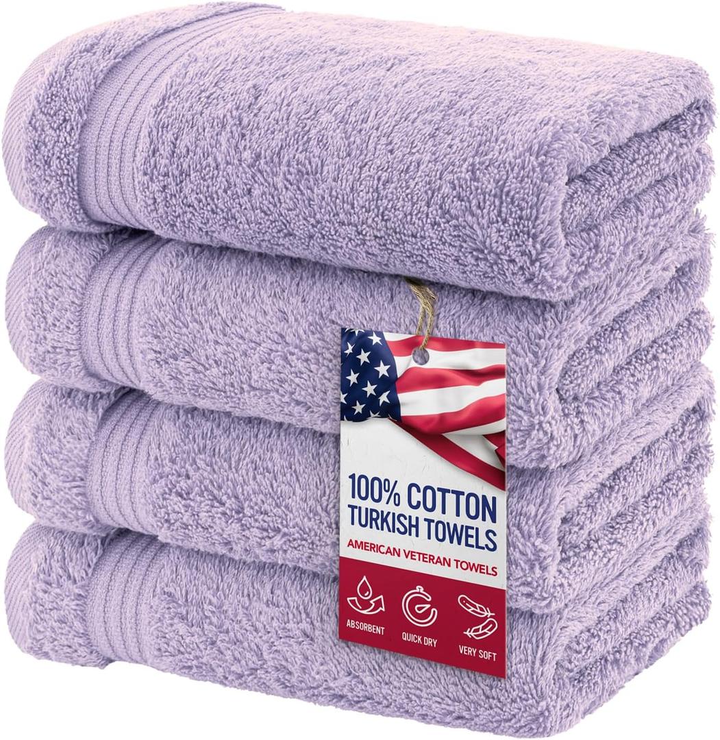 American Veteran Towel, Hand Towels for Bathroom Set of 4, 100% Cotton Turkish Hand Towel Sets, Soft Hand Face Towels, Lilac Hand Towels