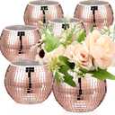 Inbagi 6 Pcs Disco Ball Planter Disco Ball Vase Centerpieces Mirror Glass Flower Vase Decor Candle Holder Bulk for Wedding Birthday Party Bedroom Kitchen Office (Rose Gold,3 x 4 Inch)