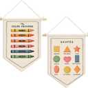 Dilemat Boho Classroom Decor, Shapes Colors Educational Wall Pennants Banners, Colors Shapes Learning Wall Hanging Flag for Toddler Kids Room Playroom Preschool Classroom Decor, Set of 2