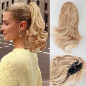 DAXSRXI Claw Clip Ponytail Extension, Clip in Ponytail, 10 Inch, P27/613 | Strawberry Blonde & Bleach Blonde Highlights, Ponytail Extension, Pony Tails Hair Extensions, Hair Ponytail Extension