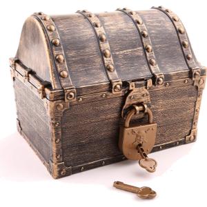 Lingway Toys Large Kids Pirate Treasure Chest Teacher's Favorite Treasures Collection Storage Box with 2 Sets of Locks and Keys Only (Vintage Bronze Coating, 8.7"X6.3"X6.9")