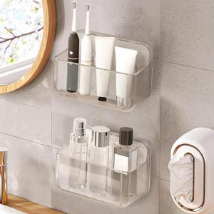 Diesisa 2pc Acrylic Wall Mount Organizer, Acrylic Adhesive Organizer, Clear Shelf, Bathroom Shelves for Wall,No Drilling Hang Walls,with Self Adhesive Tape, for Bathroom, Kitchen, Living Room