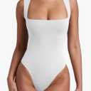 REORIA Butsmooth® Women’s Sexy Sleeveless Square Neck Double Lined Basic Bodysuit Tank Tops (Small)