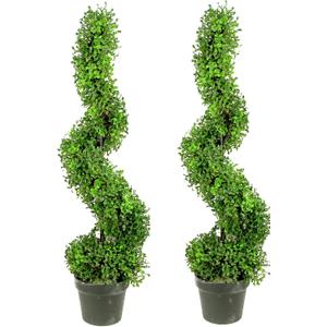 Admired By Nature 36" Artificial Boxwood Spiral Topiary Tree in Plastic Plant Pot - For Home Decor, Indoor, Outdoor, Crafts, Offices - Set of 2, Green