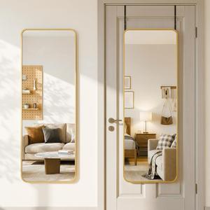 Antok 58"x20" Over the Door Mirror, Full Length Mirror with Stand, Gold