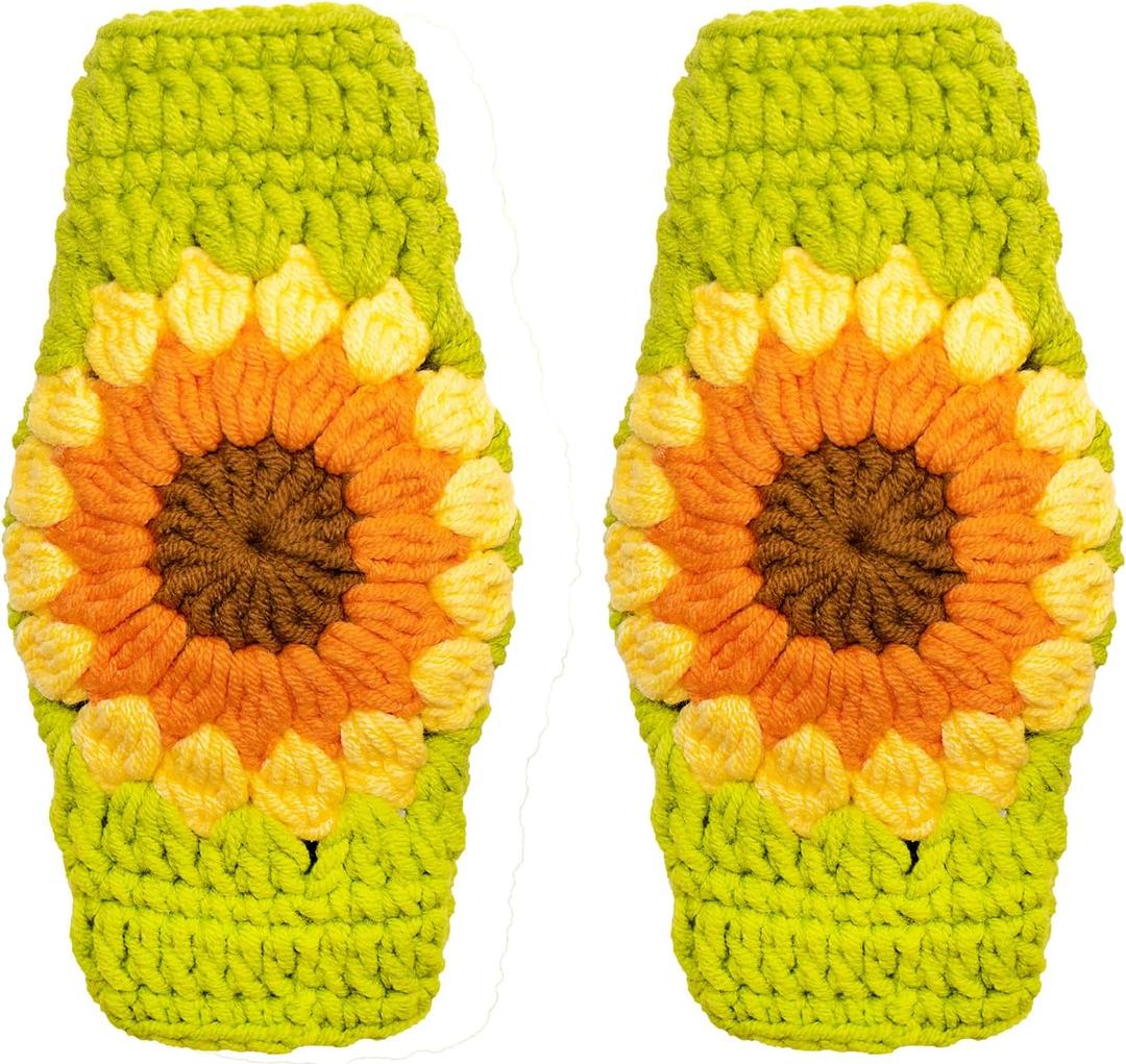 5 x INEBIZ Crochet Steering Wheel Cover Boho Sunflower Granny Squares Pattern Green Car Decor Cute Accessories for Women