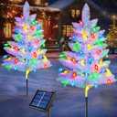 White Solar Powered Mini Christmas Trees, 40 inch Waterproof Solar Power Christmas Trees, Solar Christmas Tree Lights Holiday Decorations, Outdoor Courtyards, Gardens, Lawns, Small Path Lights (2Pcs*D)