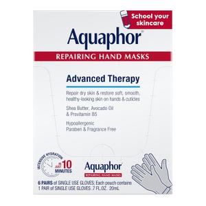 Aquaphor Repairing Hand Masks, Moisturizing Gloves for Dry Hands, Moisturizer for Dry Skin with Avocado Oil and Shea Butter, Pack of 6