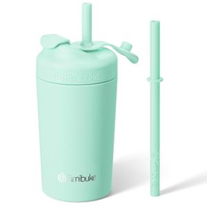 Fimibuke Kids & Toddler Cups, 10 OZ Spill Proof Straw Cups for Toddlers, Leak-Proof Kids Insulated Tumblers with Screw-On Lid & Silicone Straws with Stopper, Stainless Steel Sippy Cup for Girls Boys (Mint)