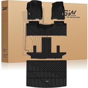 3W Floor Mats & Cargo Liner for 2021-2026 Chevy Suburban (Only 7 Seats (Not Fit 8/9 Seats) / Yukon XL (Not Fit Yukon) /Escalade ESV 7 Seat, TPE All Weather Custom Fit Full Set Car Liner,Bucket Seat