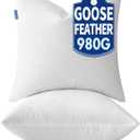 MIULEE 20 x 20 Goose Feather Down Pillows with 100% Cotton Cover, Set of 2 Soft Fluffy Decorative Pillow Inserts for Sofa Bed Couch Living Room White