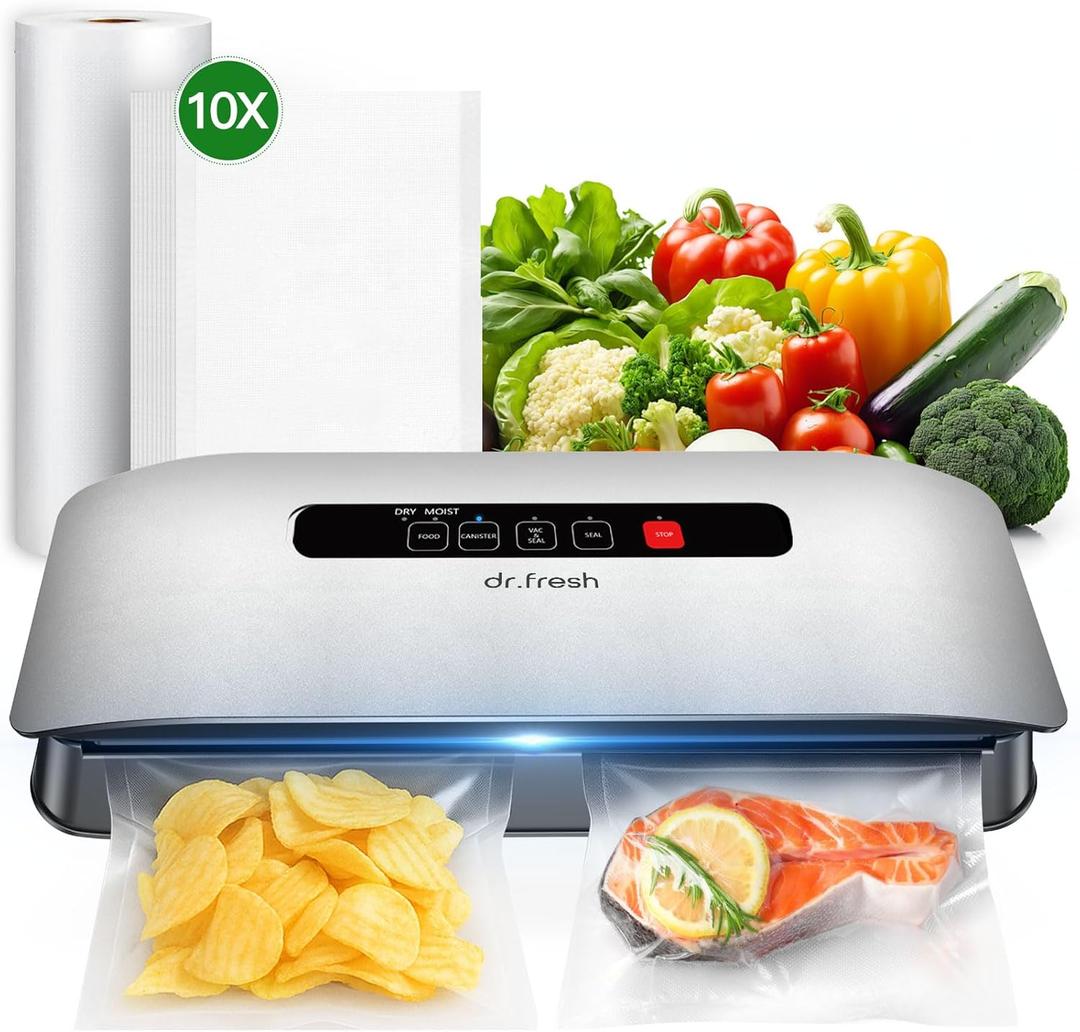 Vacuum Sealer for Food Machine, Sealing Machine 8-in-1 for Meal Prep & Sous Vide Saver with Moist & Dry, Built-in Cutter, Vacuum Bags & External VAC, Gift for Mom Wife Parents