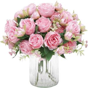 MARTINE MALL 2 Packs Peonies Artificial Flowers, Light Pink Artificial Peonies, Silk Peonies Flowers Fake Peonies Artificial Flowers Peonies Bouquet for Centerpiece Table Wedding Party Home Decor