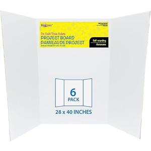 Royal Brites 1-Ply Corrugated Tri-fold Project Board 28" x 40", Exhibition, Presentation, & Science Fair Display Boards, Lightweight Tri-Fold Board with Smooth Surface, White/Kraft, Pack of 6