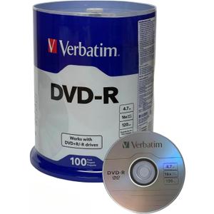 Verbatim DVD-R Blank 16X DVD-R DVR 4.7GB Logo Branded Recordable Media Disc, 100pk Spindle