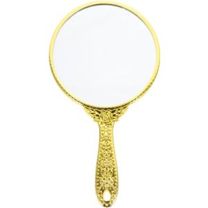 POPETPOP Vintage Compact Handheld Mirror: 24x13cm Golden Framed Round Makeup Mirror for Dressing Room