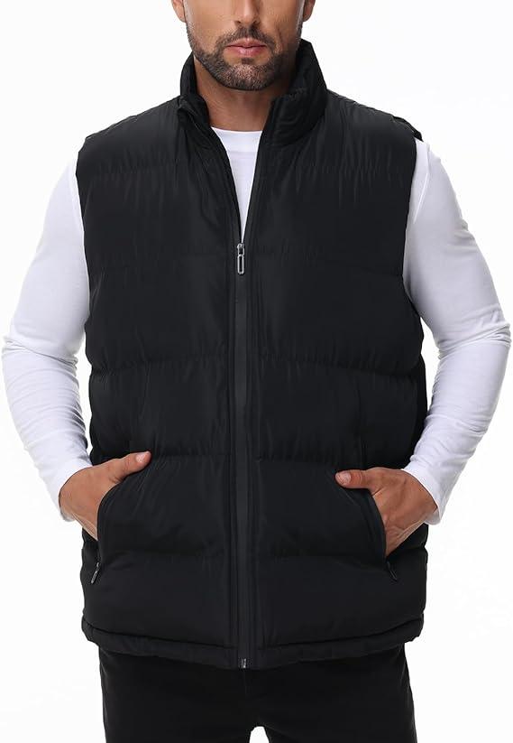 Men's Puffer Vest Outdoor Zipper Vest Warm Sleeveless Men Winter Jackets Water-Resistant, Size: XL
