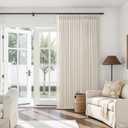 Extra Wide 70 Inch Birch Pinch Pleated Living Room Curtains 84 Inches Long 1 Panel, Memory Trained Viral Thick Linen Semi Sheer Drapes Light Filtering Privacy Textured Windows Curtain 7FT Length