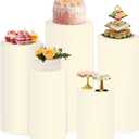 Set of 5 Spandex Cylinder Pedestal Stand Covers Beige Round Cylinder Tables Covers Cylinder Plinth Display Box Stand Covers for Party Wedding Baby Shower Birthday Decor