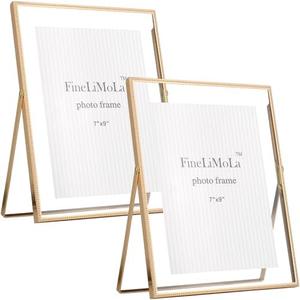 Gold 8x10'' Floating Frame 2-Pack for Picture Sizes (5x7'', 6x8'', 7x9''),Beaded Thin Metal Edge Floating Frames 5x7'' gold, Adjustable Tabletop/Shelf Photo Frame,Classy Wedding Gift and Home Office Decor