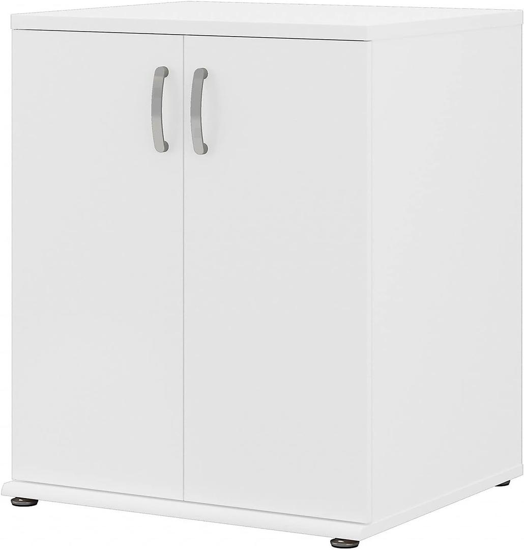 Bush Business Furniture Universal Floor Storage Cabinet with Doors and Shelves in White, Vertical Office Storage Unit with Adjustable Shelving for Workspace