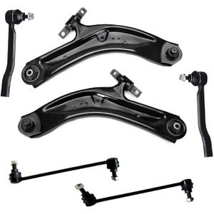 6pc Front Lower Control Arm + Front Sway Bar Link + Outer Tie Rod End Kit K623110 K623111 K750783 K750784 ES801220 ES801221 for Nissan Rogue 2014-2020, Rogue Sport 2017-2019, Qashqai 2017-2019
