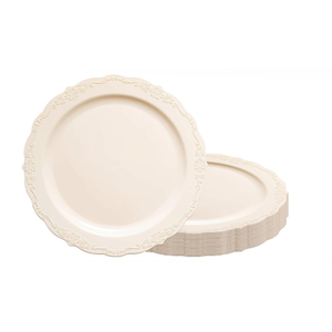 Smarty Had A Party Elegant Ivory Plastic Plates, Disposable Dinnerware Sets, 7.5" for Salad, Durable Party Plates for Weddings, Events, and All Occasions (40) Count) 