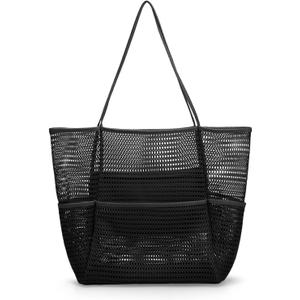 Tainehs Beach Mesh Tote Bag for Women, Large Travel & Pool Bag, Lightweight Vacation Cruise Tote (Inside Out  Flip to Use)
