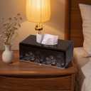 Glass Tissue Box Cover Rectangle-Dandelion Pattern Decorative Tissue Holder with Velvet Lining for Home Decor, Bedroom, Kitchen, Office (Black)