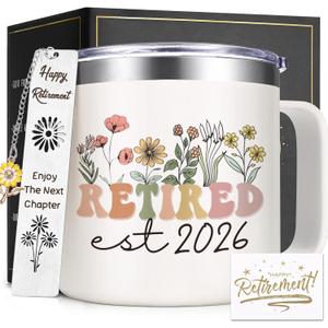 Lifecapido Retirement Gift for Woman, Retirement Gifts for Women 2026, 14oz Insulated Coffee Mug with Bookmark, Retired Birthday Gifts for Women Mom Grandma Teacher Nurse Coworkers (Cream)