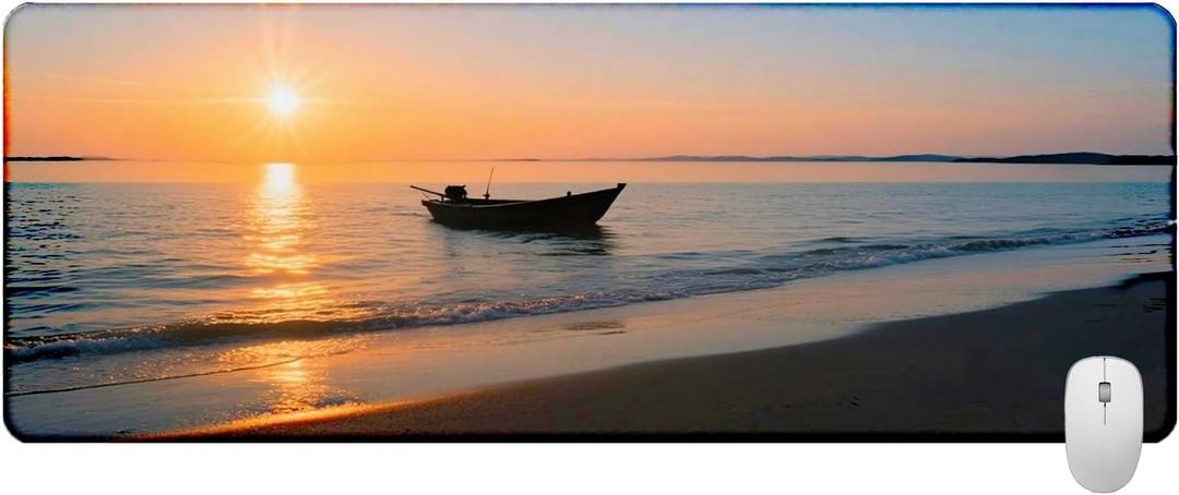 Large Mouse Pad 31.5x11.8 Inch, XXL Gaming Desk Mat with Non-Slip Rubber Base, Natural Scenery Design Mouse Pads for Desktop, Computer, Office & Home Use - Fits Keyboard and Laptop (Sunset Beach)