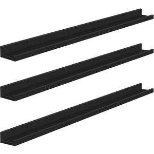 HOOBRO Floating Shelves, Wall Shelf Set of 3, 47.2 Inches Hanging Shelf with Raised Edge and Invisible Brackets, for Bathroom, Bedroom, Kitchen, Office, Living Room Decor, Black BK92BJ01