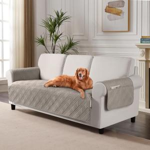 TAOCOCO Waterproof Couch Covers for Pets Dogs with Non Slip Backing, Sofa Seat Covers with Side Pocket for 3 Cushion Couch Washable Dog Couch Cover Protector Sofa Slipcovers(Sofa Plus, Light Brown) Sofa Plus(Seat Width: 72.4'')