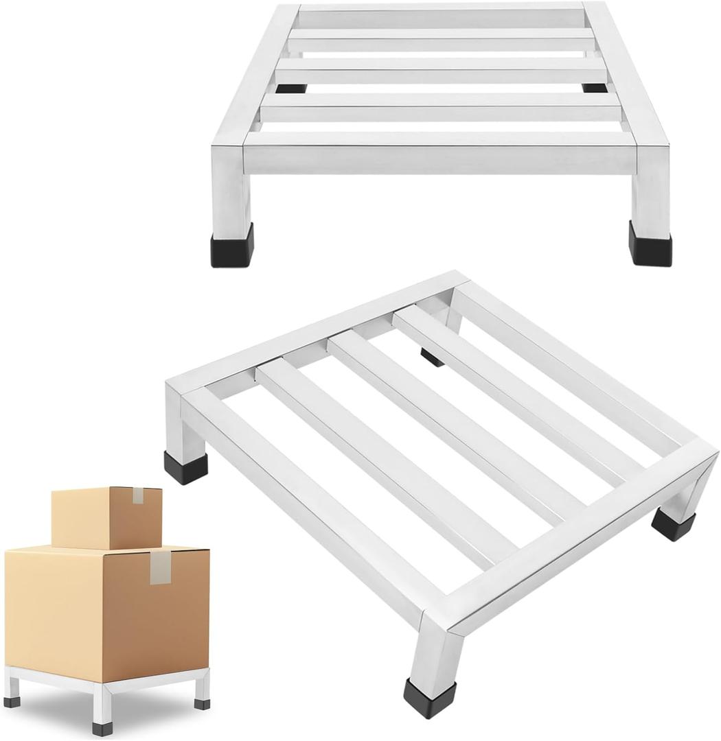 2 Pack Dunnage Rack 13.8 inch Long x 13.8 inch Wide 3.9 inch Height Stainless Steel Dunnage Racks 700+ Pound Capacity Perfect for Commercial Food Service Storage in Restaurant Kitchens and Shops