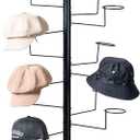 MyGift Modern Freestanding Hat Rack Organizer, 360 Degree Rotating Cowboy Hat Display Stand with 20 Customizable Circular Hooks, Black Metal