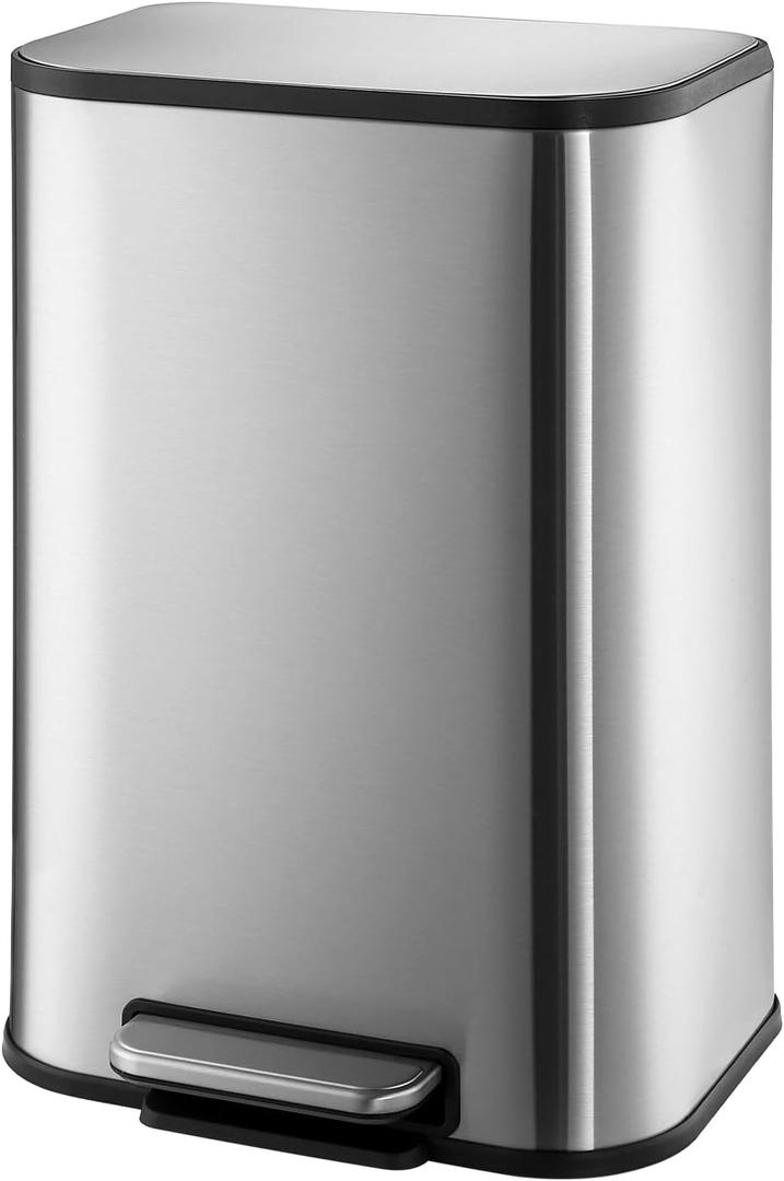 Takywep 3.2 Gallon Bathroom Trash Can with Lid, Stainless Steel Garbage Can with Foot Pedal & Removable Inner Bucket, Rectangular Small Step Waste Bin for Kitchen Living Room (Silver, 12L)
