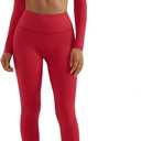 SUUKSESS Women 2 Piece Workout Sets Compression Tummy Control Leggings with Pockets Long Sleeve Square Neck Padded Crop Tops (Small, Red)