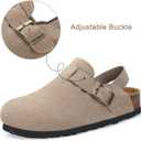 ZUSERIS Kids Toddler Suede Clogs Boys Girls Leather Mules House Slippers Comfort Non Slip Cork Footbed Sandals with Straps & Adjustable Buckle,Apricot,11-12 Little Kid