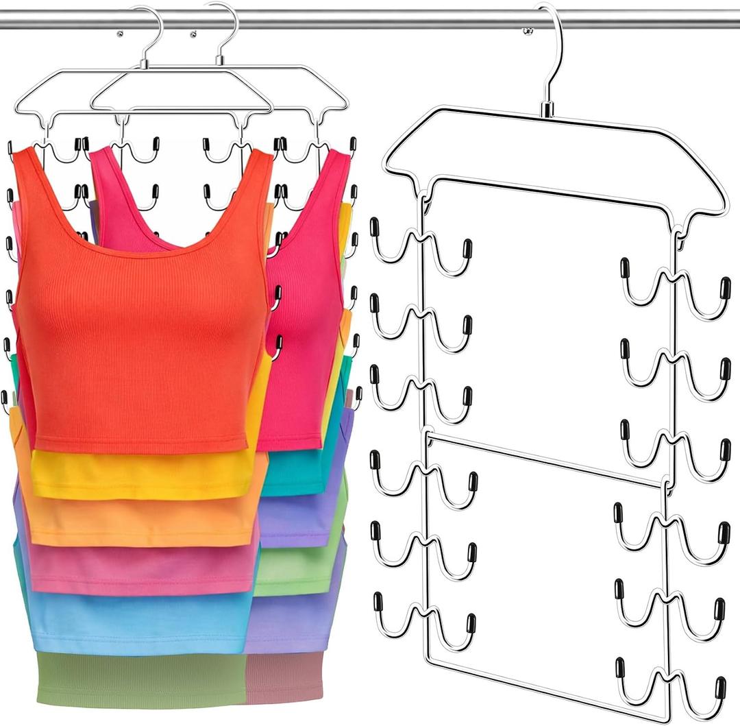 Closet Organizers and Storage,Tank Top Hanger 6 Tier Double Space Saving Bra Hangers,Dorm Room Essentials for Girls,Non-Slip Hanging Closet Organizer for Camisoles Sports Bras Strappy Dress Swimsuits