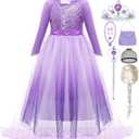 Elsa Dress for Girls Purple Princess Costume for Kids Cosplay with Wig for Halloween Party (Purple)