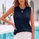 QUALFORT Sleeveless Tank Tops for Women, Crochet Summer Sweater Vest, Hollow Out Knit Casual Shirts, Beach Vacation Outfits (Blue, M)