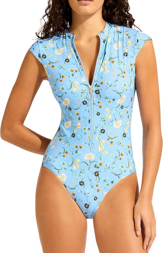 Seafolly Bandwave Zip Front One-Piece, Size 6