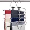Magic Pants Hangers Space Saving - 2 Pack for Closet Multiple Layers Multifunctional Uses Rack Organizer for Trousers Scarves Slack (2 Pack with 10 Metal Clips), 11.1l X 12.8w X 2.3h Inches