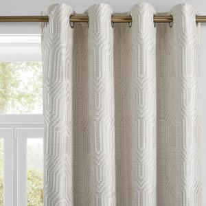 Beige and Silvery 100% Blackout Geometric Pattern Curtains, 52 Inch Wide 96 Inches Long 2 Panels, Thermal Insulated Noise Reducing Anti-Rust Grommet Drapes for Bedroom Living Room, Cream